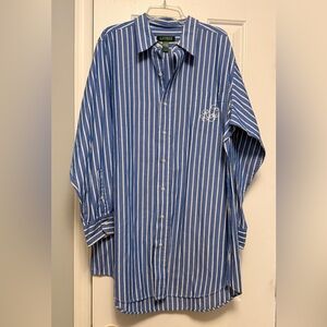 Lauren Ralph Lauren Striped Nightshirt Blue White Monogram Sleep Shirt Size M